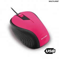 Mouse com Fio USB Óptico 3 Botões 1200Dpi Emborrachado Multilaser MO223 - Rosa